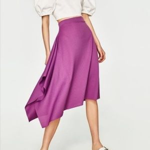 ZARA Purple Ribbed Assymetrical Swing Skirt, L